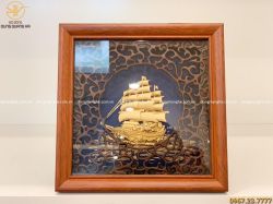 Tranh lưu niệm thuyền buồm vuông 20 x 20cm mạ vàng 24k