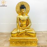 Tượng Phật Thích Ca đồng đỏ dát vàng cao 90cm (có liếc)