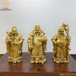 Tượng Phúc Lộc Thọ bằng đồng vàng mộc độc đáo tinh xảo