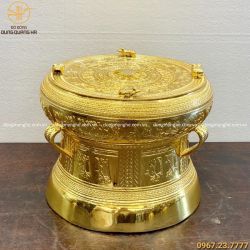 Quả trống đồng lưu niệm mạ vàng 24k đường kính 20cm độc đáo