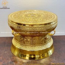 Trống đồng lưu niệm đường kính 30cm mạ vàng 24k tinh xảo