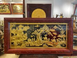 Tranh đồng Vinh Quy Bái Tổ dát vàng 2m3 x 1m2 khung gỗ hương đỏ