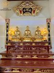 Tượng Tam Thế Phật bằng đồng đỏ dát vàng cao 1m08 mỗi pho nặng 180kg