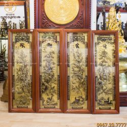 Tranh tứ quý Tùng Cúc Trúc Mai bằng đồng 1m2 xước giả cổ