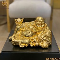 Tượng Phật Di Lặc đẹp bằng đồng nằm thếp vàng độc đáo