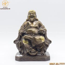 Tượng thờ Thổ Địa đẹp bằng đồng vàng hun 25 x 17cm