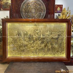 Tranh hoa sen bằng đồng vàng giả cổ có đèn LED 1m55 x 98cm