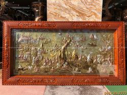 Tranh đồng Vinh Quy Bái Tổ mạ tam khí khung gỗ gụ 2m3 x 1m2