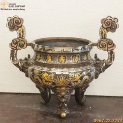 Lư hương bằng đồng khảm ngũ sắc cổ kính đẹp trang nghiêm