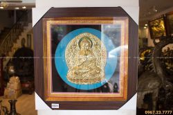 Tranh Phật Adida bằng đồng vàng khung vuông cạnh 49cm
