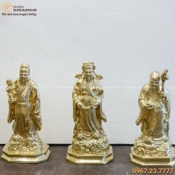 Tượng Tam Đa Phúc Lộc Thọ bằng đồng vàng cattut cao 36cm