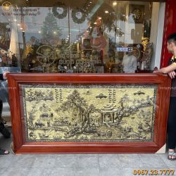 Tranh đồng quê bằng đồng xước giả cổ kích thước 2m3 x 1m2