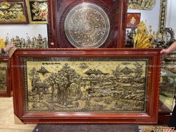 Tranh Cội Nguồn Quê Hương đẹp bằng đồng xước giả cổ 1m7 x 90cm