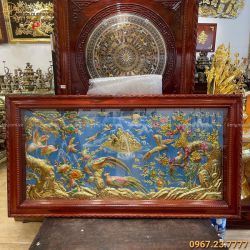 Tranh Tứ Quý Bình An kích thước 1m7 x 90cm nền xanh tinh xảo