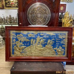 Tranh đồng Thuận Buồm Xuôi Gió ánh vàng nền xanh 1m7 x 90cm