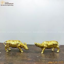 Cặp tượng trâu phong thủy để bàn bằng đồng mạ vàng 24k