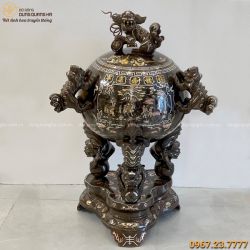 Đỉnh cầu thất lân khảm 11 chữ vàng cao 90cm khảm ngũ sắc