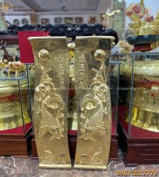 Tranh Lý Ngư Vọng Nguyệt đẹp bằng đồng đỏ mạ vàng 1m2 x 40cm