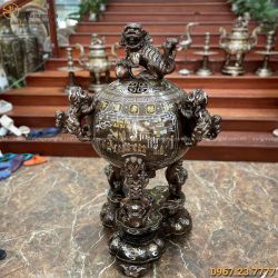 Đỉnh cầu thất lân bằng đồng mạ ngũ sắc tinh xảo cao 1m17