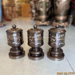 Bộ đài thờ bằng đồng khảm họa tiết hình sen cổ kính tinh xảo