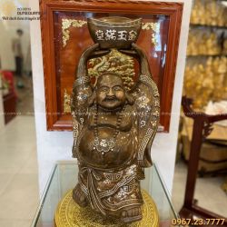 Tượng Phật Di Lặc phúc lộc bằng đồng đỏ khảm tam khí cao 70cm