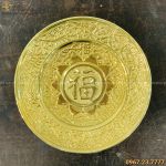 Mâm bồng bằng đồng mạ vàng 24k tạo hình chữ Phúc cổ kính
