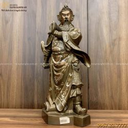Tượng Quan Công oai phong cao 50cm bằng đồng khảm tam khí
