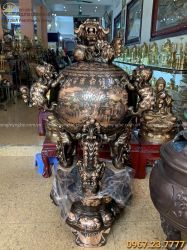 Đỉnh thất lân vờn cầu bằng đồng đỏ cạo màu cao 1m5 nặng 300kg