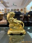 Tượng Hổ phong thủy ngồi bệ đá bằng đồng đỏ cao 40cm thếp vàng