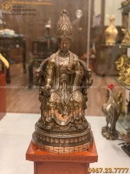 Tượng Mẫu Cửu Trùng Thiên cao 60cm bằng đồng đỏ mạ tam khí
