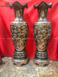 Lọ lộc bình phong thủy tứ quý bằng đồng đỏ cạo màu cao 1m38