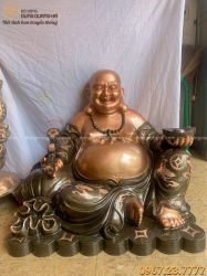 Tượng Phật Di Lặc bằng đồng đỏ cạo màu cao 70cm ngang 80cm