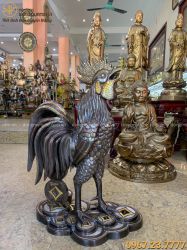 Tượng Gà tài lộc bằng đồng đỏ khảm bạc và vàng 9999 cao 80cm