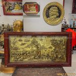 Tranh đồng Vinh Quy Bái Tổ xước giả cổ khung gỗ hương 1m7 x 90cm