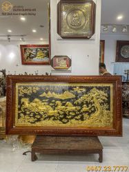 Tranh Mã Đáo Thành Công đồng vàng dát vàng khung gỗ gụ 2m3 x 1m2