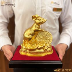 Tượng chuột bằng đồng vàng catut thếp vàng 9999 cao 16cm