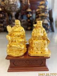 Tượng Thần Tài Thổ Địa đẹp bằng đồng vàng thếp vàng cao 25cm