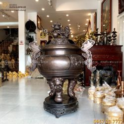 Đỉnh mao rồng cao 1m18 bằng đồng đỏ hun giả cổ tinh xảo