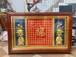 Tranh chữ bách phúc bằng đồng vàng thếp vàng 1m27 x 80cm