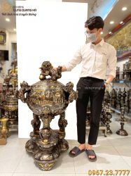 Đỉnh đồng thất lân vờn cầu khảm ngũ sắc tinh xảo cao 1m17