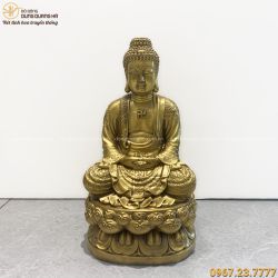 Tượng Phật A Di Đà mặc áo hoa cao 30cm bằng đồng vàng