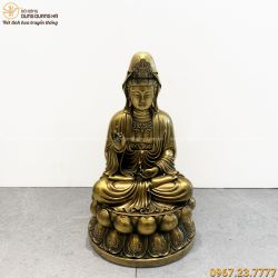 Tượng Phật Quan Âm đẹp tôn nghiêm bằng đồng vàng cao 40cm