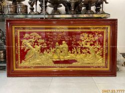 Mẫu tranh đồng mừng thọ dát vàng đẹp tinh xảo 1m7 x 90cm