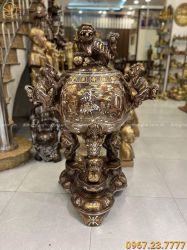 Đỉnh thất lân vờn cầu khảm ngũ sắc cao 1m17 tinh tế sang trọng