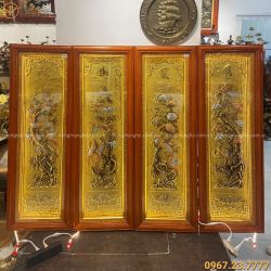 Bộ Tranh Tứ Quý đẹp bằng đồng giả cổ 1m2x40cm có gắn đèn LED