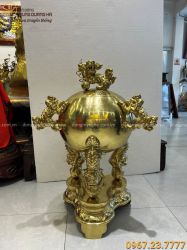 Đỉnh thất lân vờn cầu độc đáo bằng đồng vàng catut cao 90cm