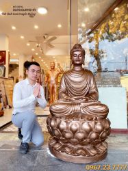 Tượng Phật Thích Ca bằng đồng đỏ làm màu tôn nghiêm cao 1m35