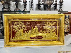 Tranh mừng thọ bà đồng vàng khung đồng thếp vàng 1m7 x 90cm