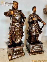 Tượng Trần Hưng Đạo cao 83cm đồng đỏ khảm bạc tam khí làm kỹ