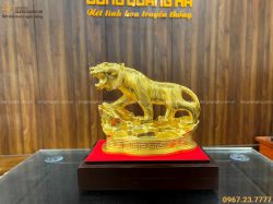 Tượng Hổ phong thủy để bàn bằng đồng catut thếp vàng cao 16cm